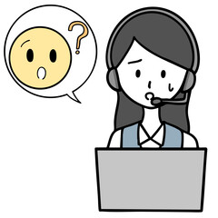 困っているコールセンターの女性と問い合わせる人-04