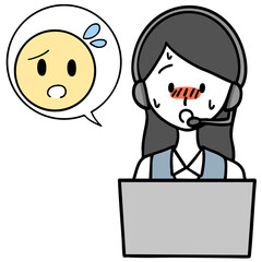 緊張しているコールセンターの女性と困っている人
