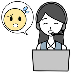 笑顔で対応するコールセンターの女性と困っている人