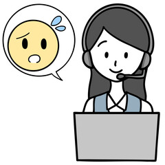 笑顔のコールセンターの女性と困っている人