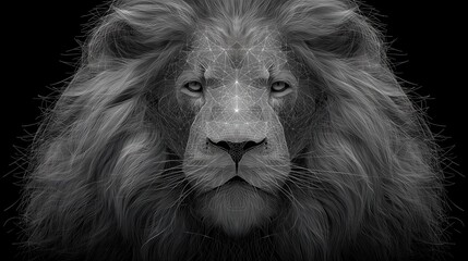 Wireframe Art Portrait of Lion Head with Textured Mane