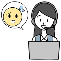 笑顔で話すコールセンターの女性と困っている人