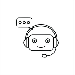 Minimal chatbot AI icon design showing a friendly robot assistant with a communication bubble on a smartphone. Ideal for illustrating virtual helpdesk, artificial intelligence, messaging services, and