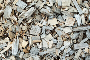 The photo shows wood chips close-up