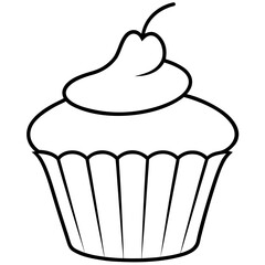 Cupcake outline line art vector illustration 
