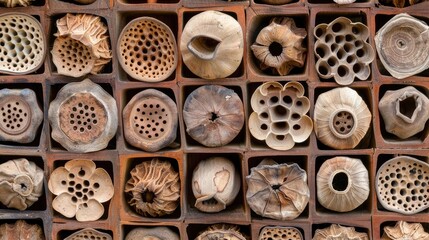 Intricate Collection of Natural Wood Forms with Unique Textures and Patterns in a Rustic Display