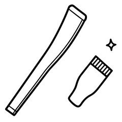 Toothbrush and toothpaste line art vector illustration 