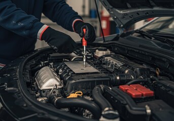 mechanic servicing a car engine