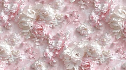 Delicate Floral Pattern with Soft Pink and White Blooms Over a Subtle Background for Elegant Decor and Design Projects