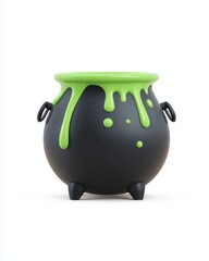 Cartoon Witch Cauldron with Green Potion Overflow for Halloween.