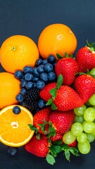 Colorful fruit assortment on dark background