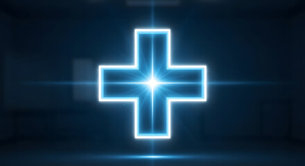 Illuminated Symbol: A glowing neon plus sign illuminates against a sleek, minimalist backdrop, radiating a sense of innovation and modernity.