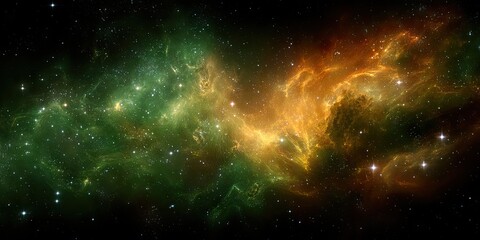 Astronomical Green and Yellow Nebula with Distant Galaxies - A vivid portrayal of a green and yellow nebula, surrounded by galaxies far in the distance