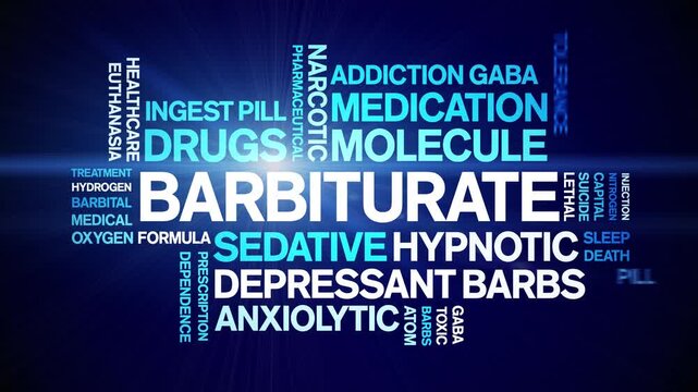 Barbiturate animated word cloud-text design animation tag kinetic typography seamless loop.