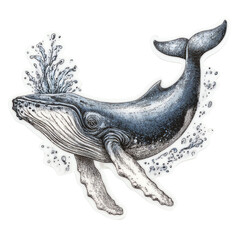 Fototapeta premium A detailed illustration of a majestic humpback whale swimming gracefully through the ocean's depths.