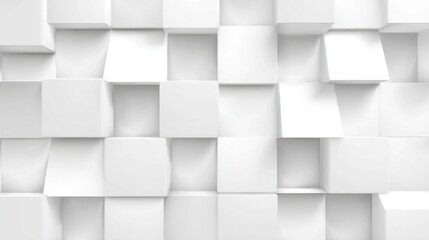 A textured wall features a series of white cubes in various depths, creating a modern and minimalist aesthetic ideal for contemporary interiors. The design enhances visual interest and dimension.