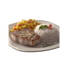 Grilled Pork Chop with Mango Salsa and Rice - Delicious and Healthy Meal