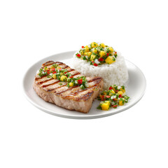 Grilled Tuna Steak with Mango Salsa and Rice