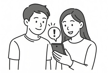Digital Discovery: A male and female explore the unknown through a smartphone, captivated by a shared moment of discovery, with the potential of infinite information.