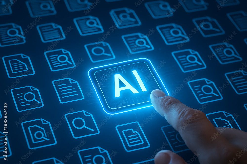 Aufkleber artificial intelligence machine learning technology concept with a hand touching a glowing ai icon o
