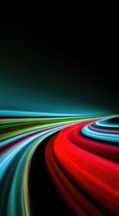 Abstract image of light trails creating colorful, curved lines on a black background, suggesting motion and speed with a futuristic feel