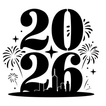 black 2026 new year fireworks design clip art preview