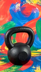 Black kettlebell on colorful abstract background