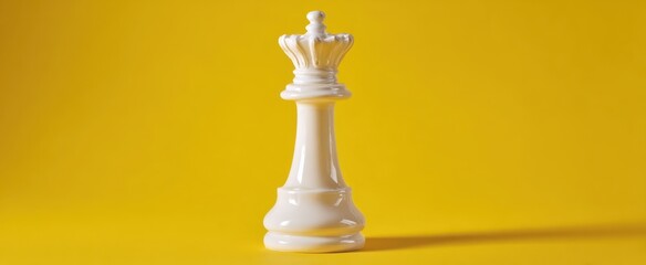 The Elegant White King Chess Piece Against a Bright Yellow Background