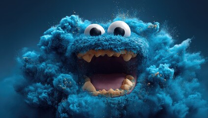 A vibrant blue creature, exploding with color