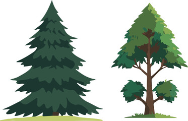 Evergreen and Stylized Pine Trees Vector Set