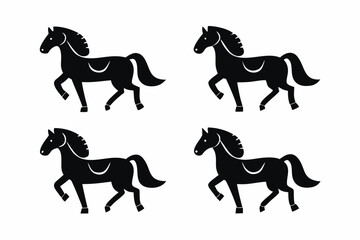 set of Horses running icon silhouette vector isolated