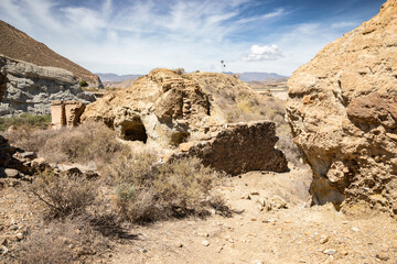 dry landscape of Sierra Alhamilla next to Tabernas, Almeria, Andalusia, Spain