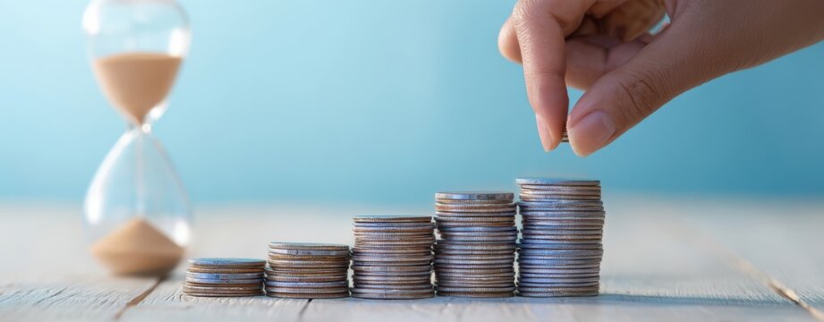 The Coins Stacked Increasingly to Represent Financial Growth and Time Management