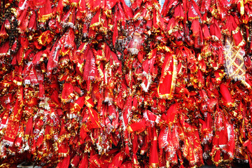 Vivid Red Religious Offerings Tied Fabric Decorations
