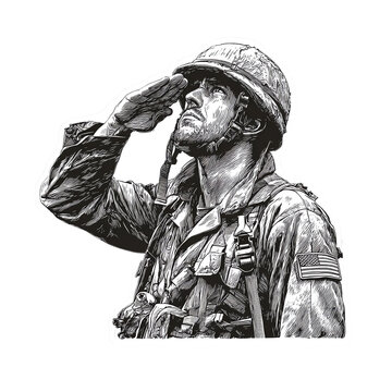 A soldier saluting, representing bravery, honor, and service in military duty.