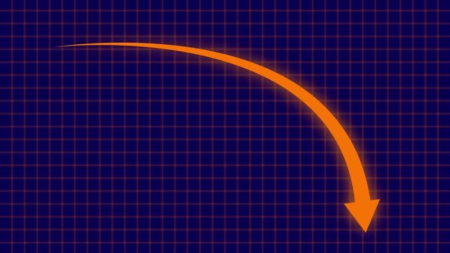 Down curve arrow animation, Falling prices concept arrow animation with grid line background