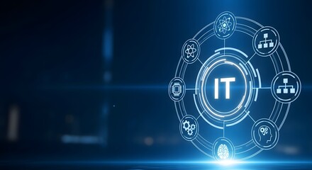 IT technology concept with circular icons and network