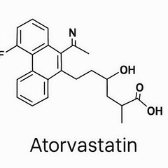 Atorvastatin molecular structure diagram chemical formula of lipitor cholesterol medication drug molecule