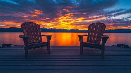 Calm summer evening sunset on the beach with a wooden pier and dramatic clouds over the ocean