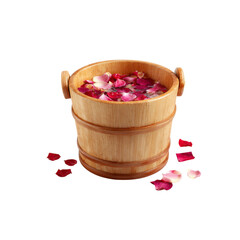 Aromatic Rose Petals in Wooden Foot Bath Tub