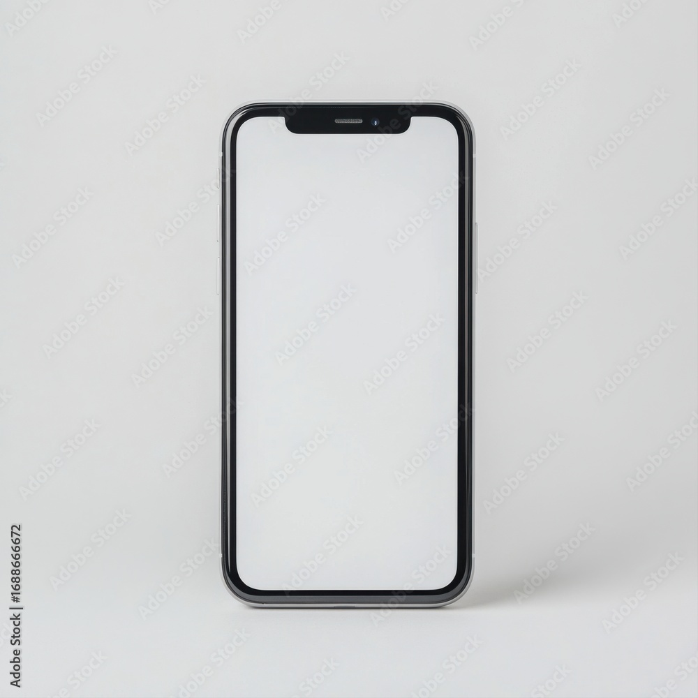 Poster minimalist smartphone design with blank screen on light background