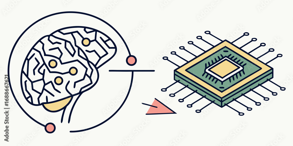 Poster intelligent ai concept merging human brain with advanced computer chip technology