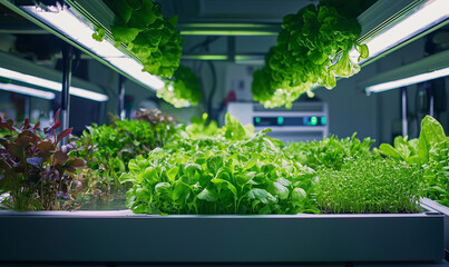 Sustainable urban farming techniques indoor greenhouse vegetables growth controlled environment close-up view food waste reduction strategies