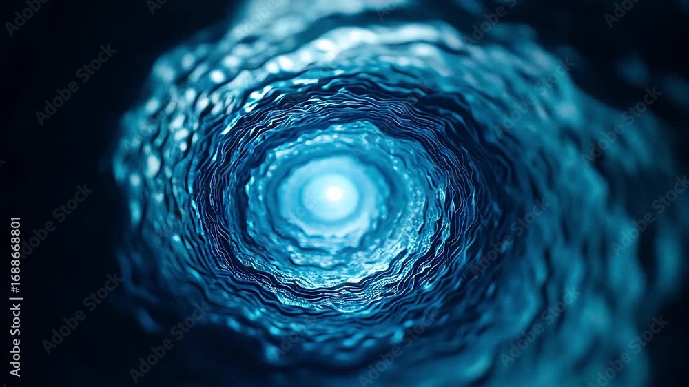 Poster a swirling vortex of luminous blue clouds creates a mesmerizing tunnel leading to a bright light, su