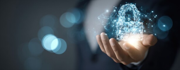 The Digital Lock Floating Above a Hand Symbolizing Cybersecurity and Data Protection
