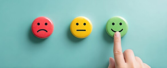 The colorful buttons represent emotional responses in a playful interaction.
