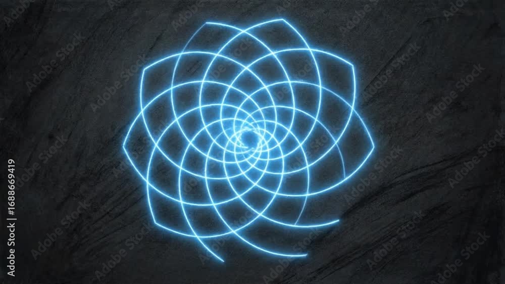 Poster a mesmerizing blue neon geometric pattern illuminates a dark textured background, creating an abstra