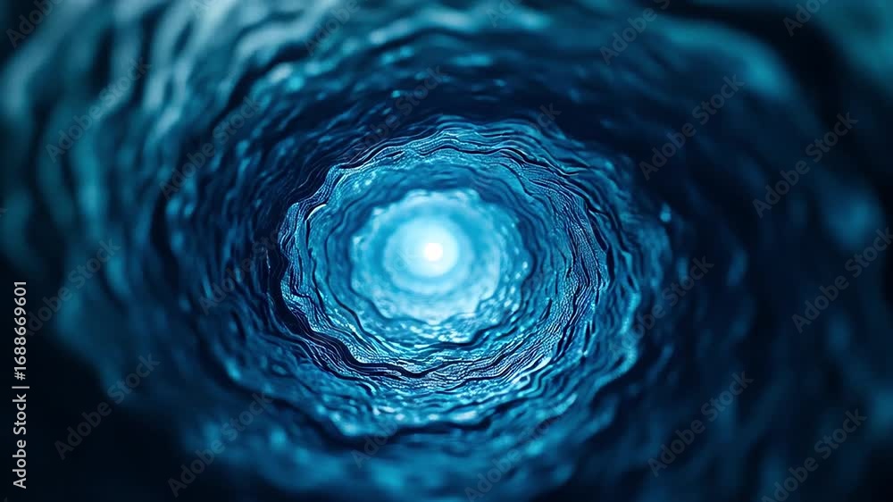 Poster a swirling vortex of luminous blue clouds creates a mesmerizing tunnel leading to a bright light, su