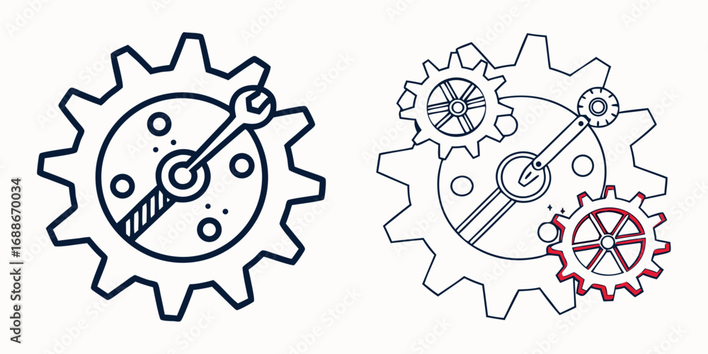 Aufkleber dynamic gears interlock, symbolizing teamwork and mechanical precision for industrial innovation and