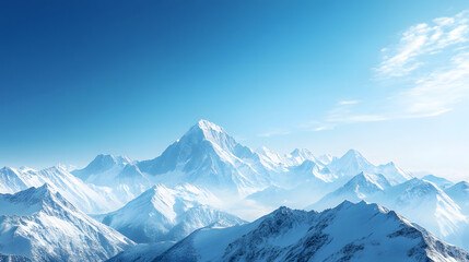 Obraz premium Majestic Snow-Capped Mountain Peaks Against Clear Blue Sky: Alpine Winter Landscape Scenery